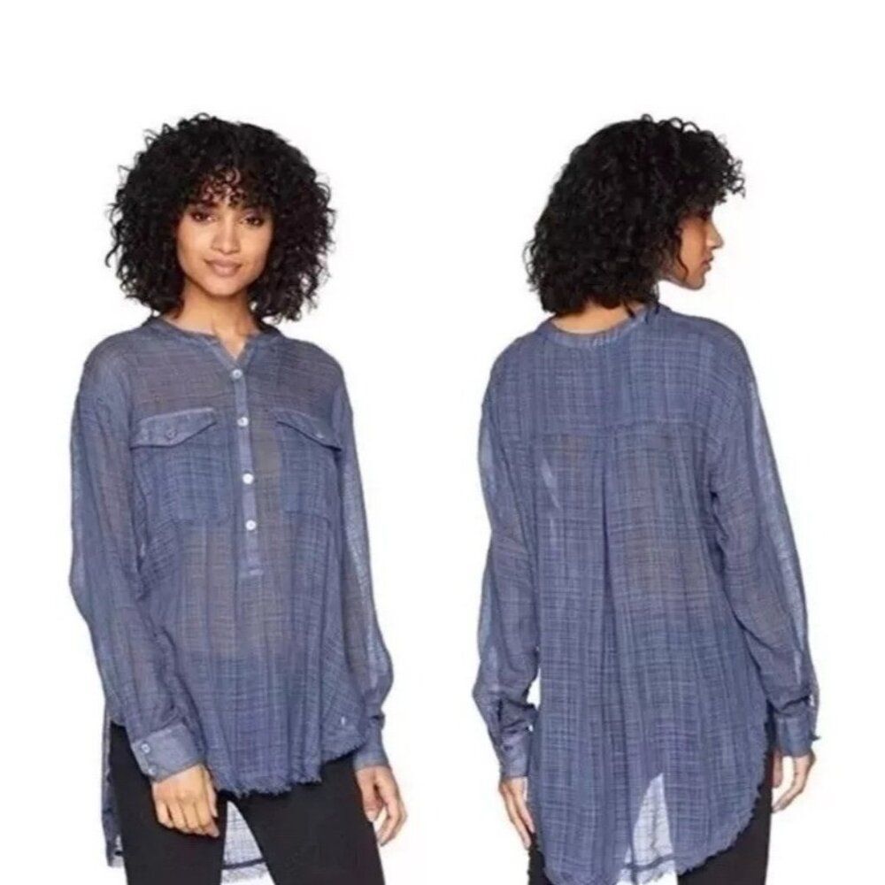 Free People Women's M Talk To Me Popover Gauze Tunic Shirt Blouse Sheer